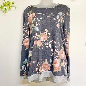 12 PM by Mon Ami gray floral long sleeve lightweight top, size medium